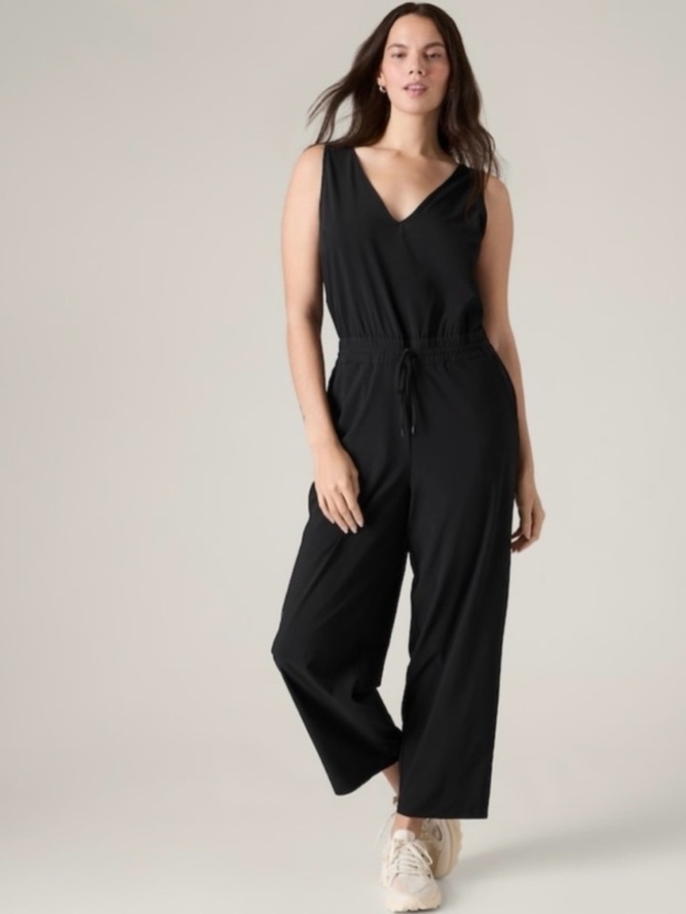 Athleta 3X Black sleeveless drawstring waist jumpsuit